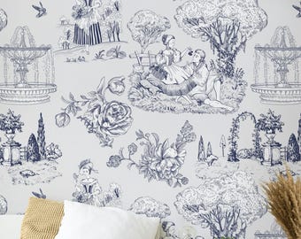 Toile de Jouy Wallpaper Classic Provence Peel und Stick Tapeten Abnehmbar