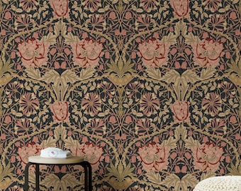 William Morris Honeysuckle Trellis Tapete - Papyrus auf Krapp, Aqua auf Teal, Midnight Burrel, Pergament auf Indigo - 1876 Vintage