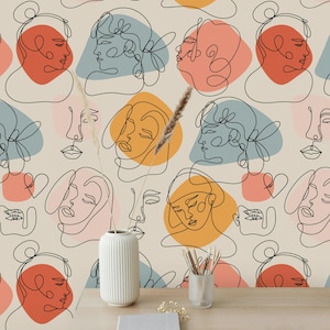 Abstract Faces Peel And Stick Wallpaper Pattern Removable
