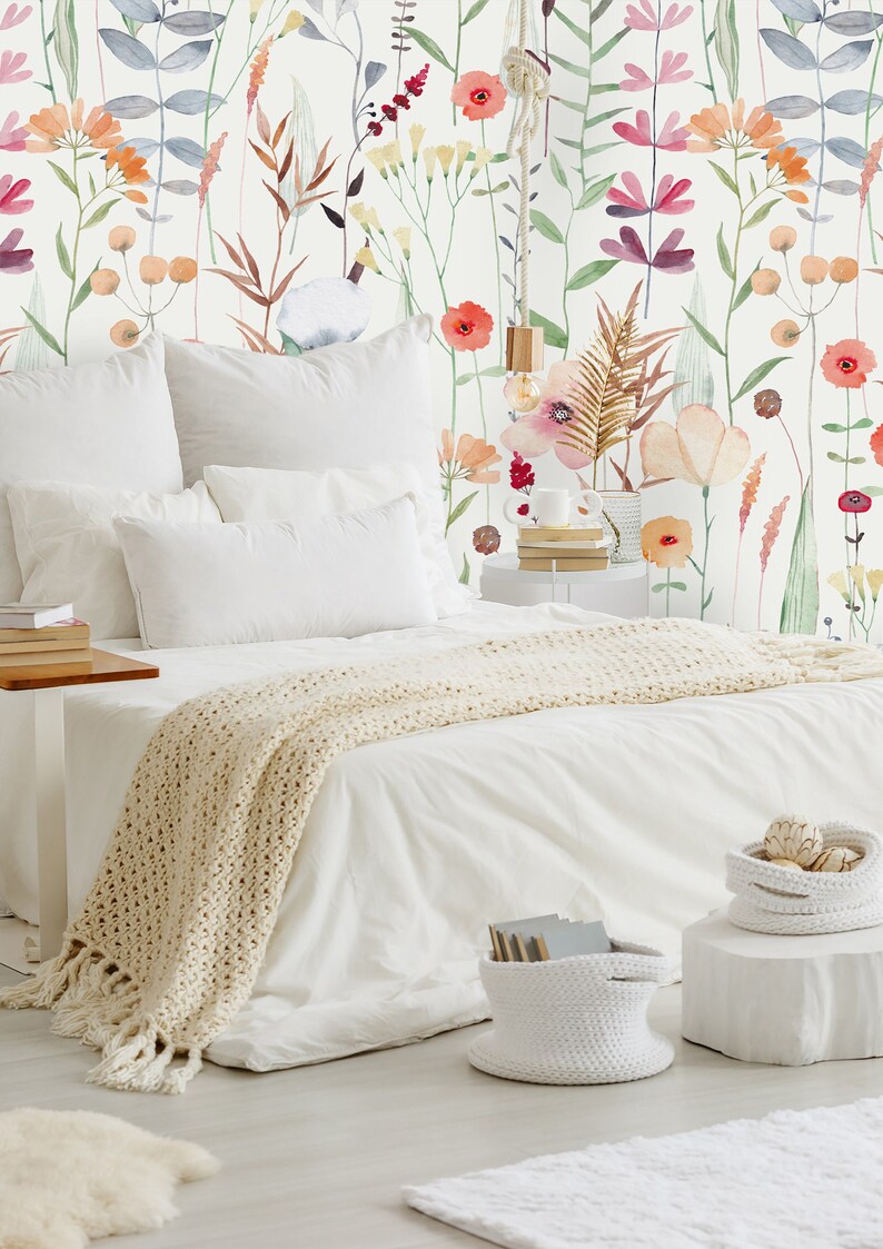 Wild Flowers Peel and Stick Wallpaper Pattern Removable Etsy