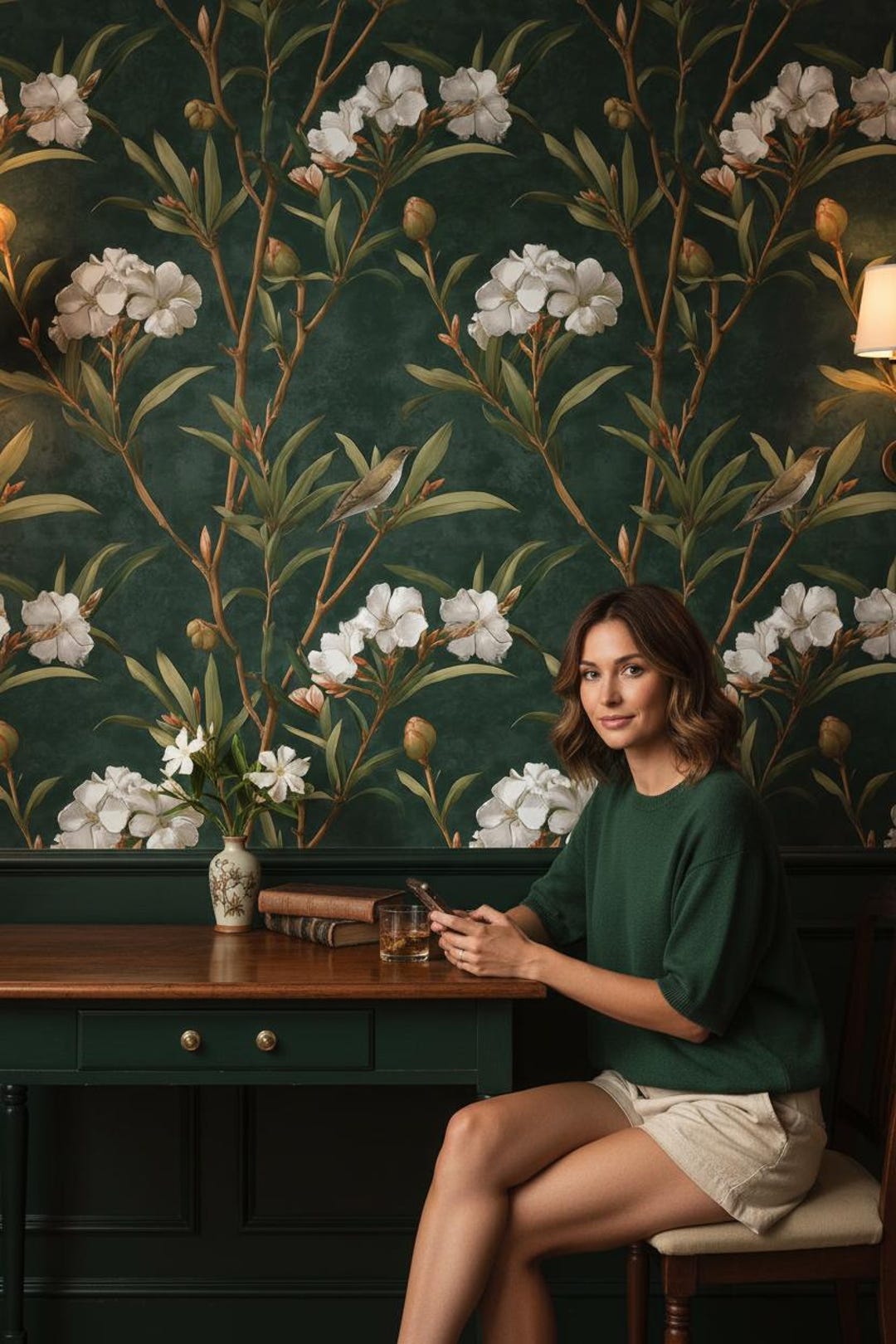 Floral Wallpaper Peel and Stick Bird Mural Green Wall Decor - Etsy