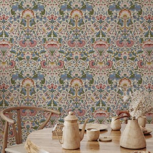 William Morris Lodden Wallpaper Floral Scrolling Pattern, Blush - Woad ...