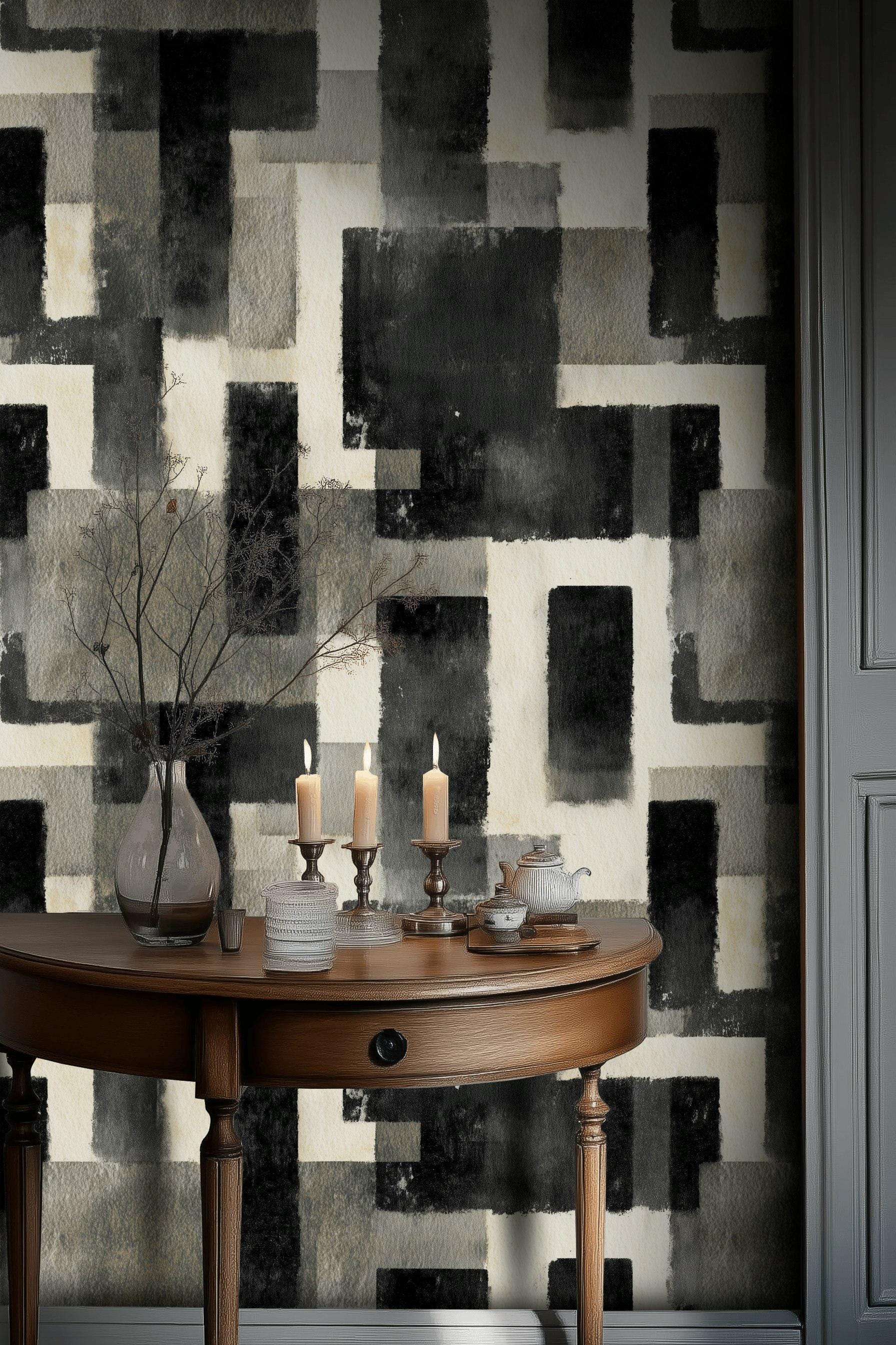 Monochrome Geometric Peel and Stick Wallpaper Abstract Block Mural ...