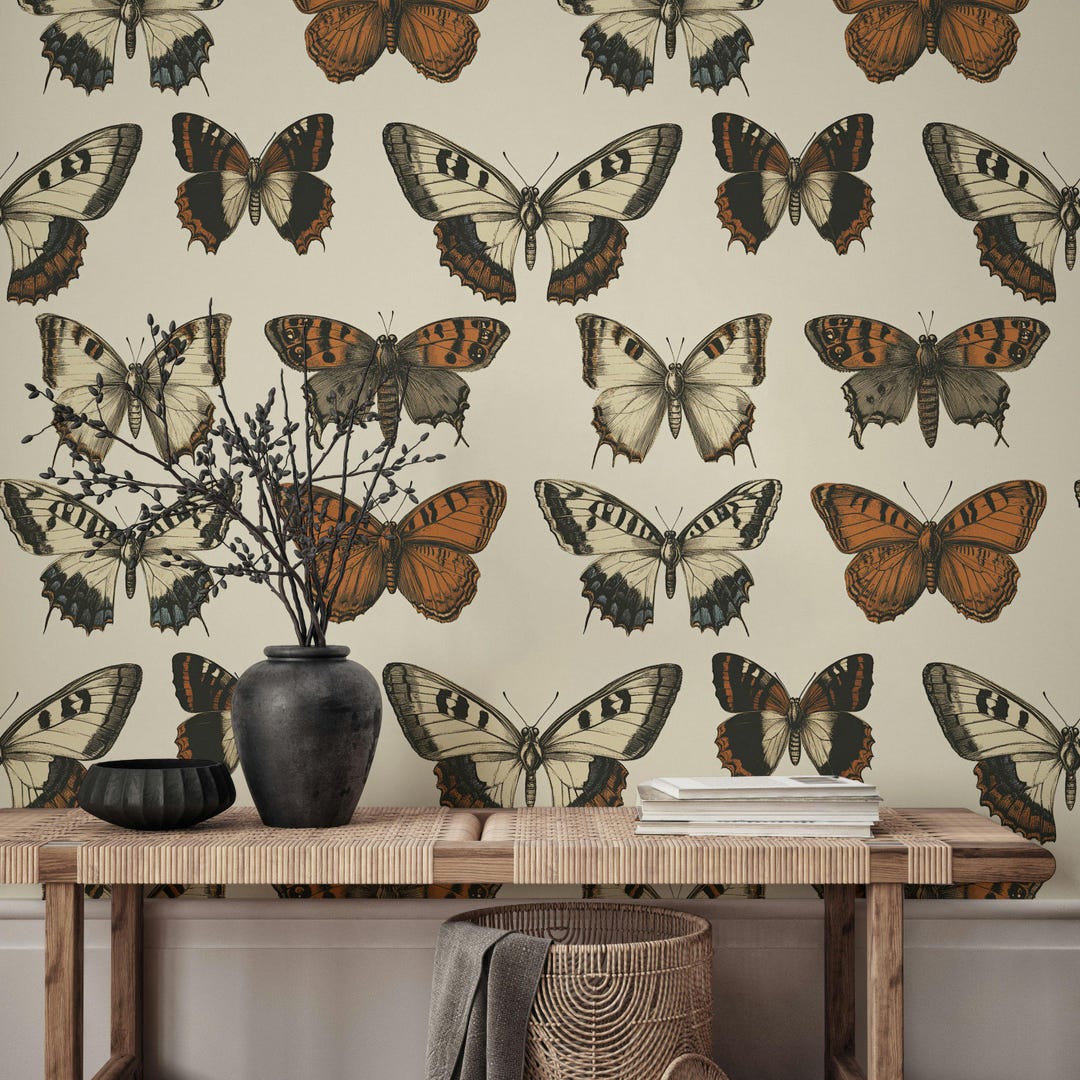 Vintage Butterfly Wallpaper Detailed Butterfly Illustration Peel and ...