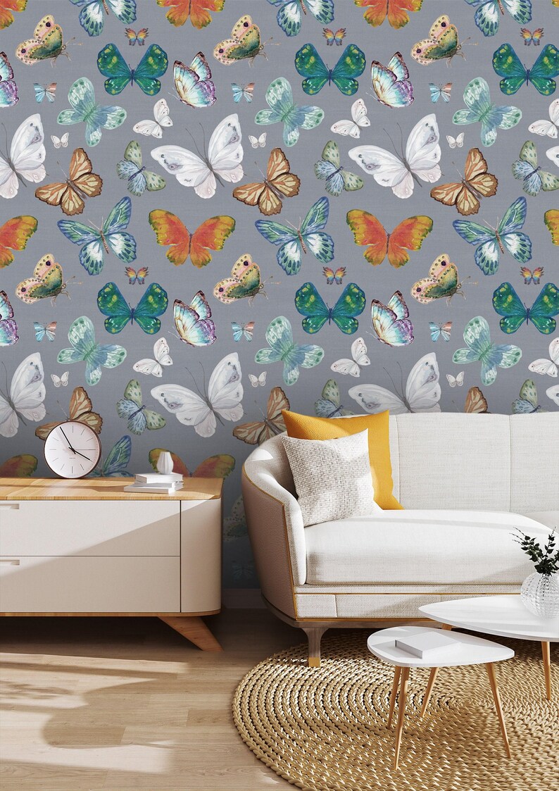 Wallpaper Butterfly Peel and Stick Pattern Wall Mural - Etsy