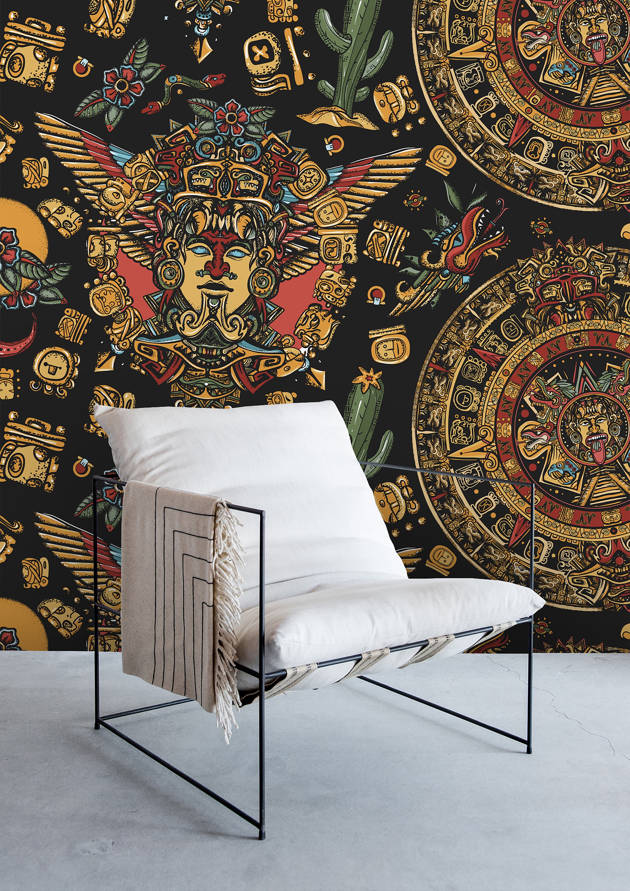 Aztec Sun Wallpaper Mayan Glyphs Peel and Stick Removable - Etsy