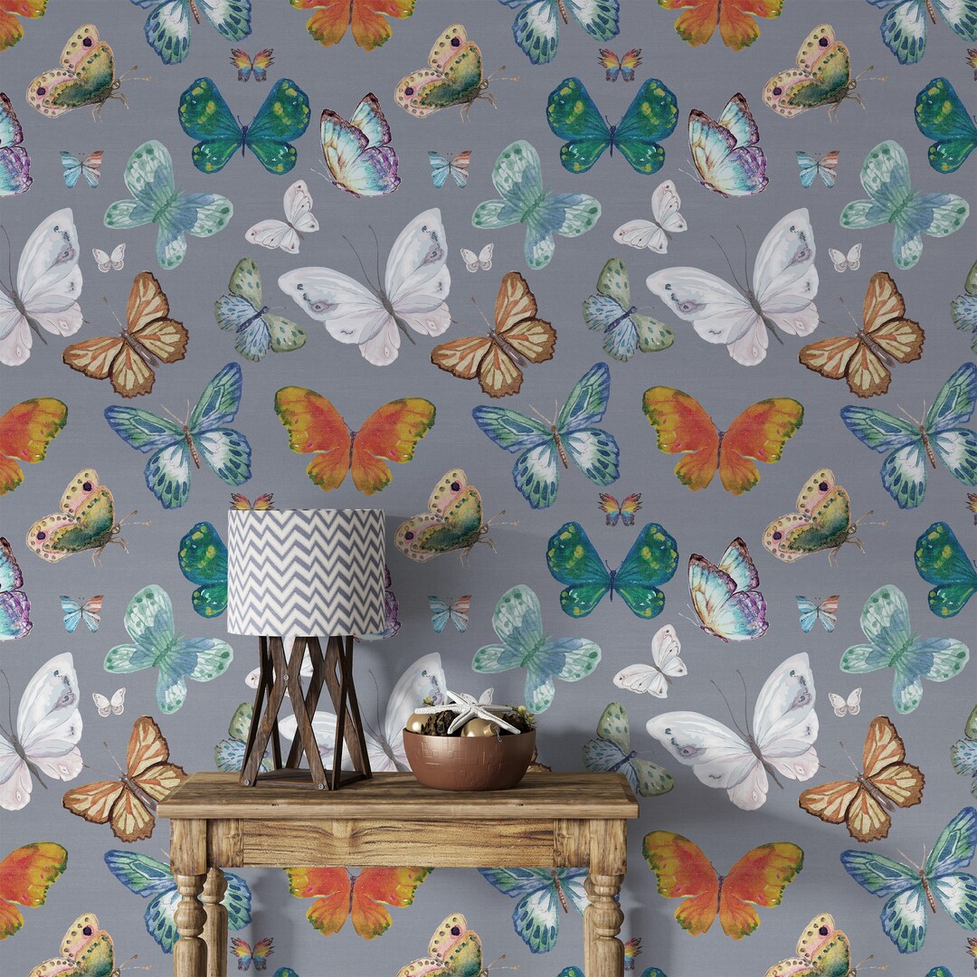 Wallpaper Butterfly Peel and Stick Pattern Wall Mural - Etsy