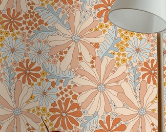Groovy Blumen-Tapete Schälen und Kleben Vinil Papier