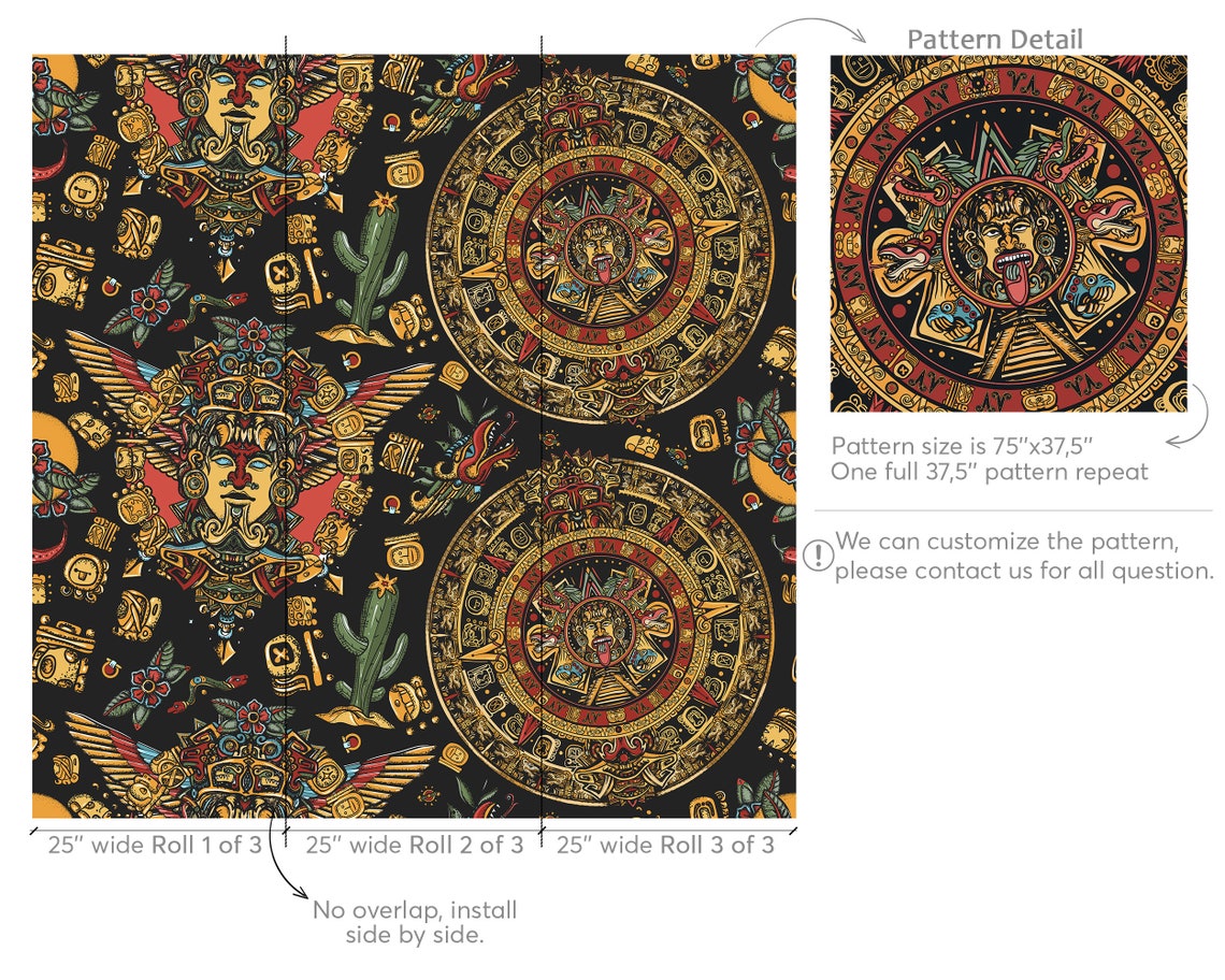 Aztec Sun Wallpaper Mayan Glyphs Peel and Stick Removable - Etsy