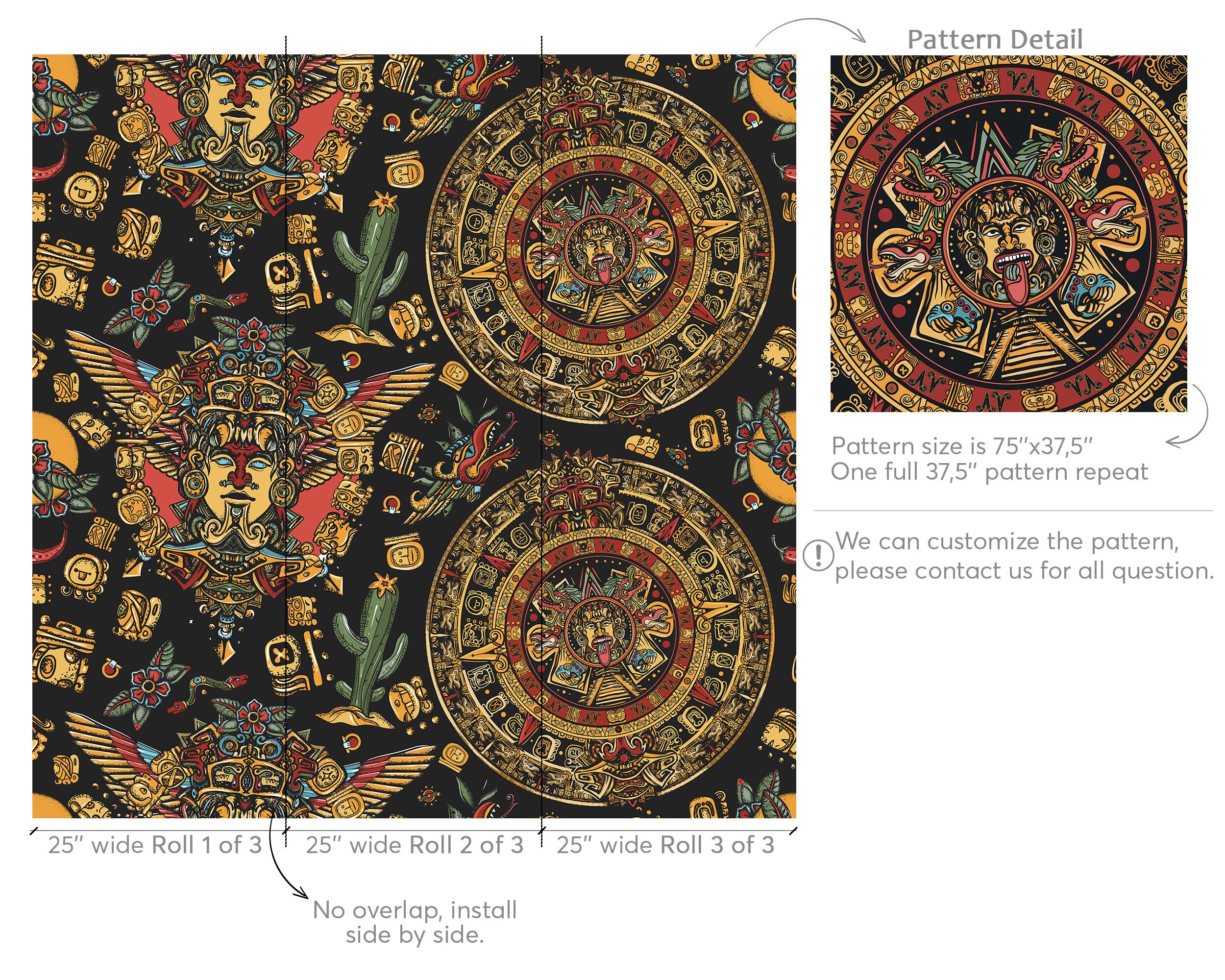 Aztec Sun Wallpaper Mayan Glyphs Peel and Stick Removable - Etsy