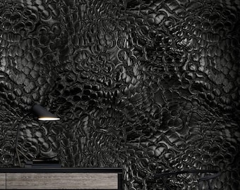 Faux Black Snake Skin Wallpaper 3D Texture Peel and Stick Modern Wall Mural Leather Decor