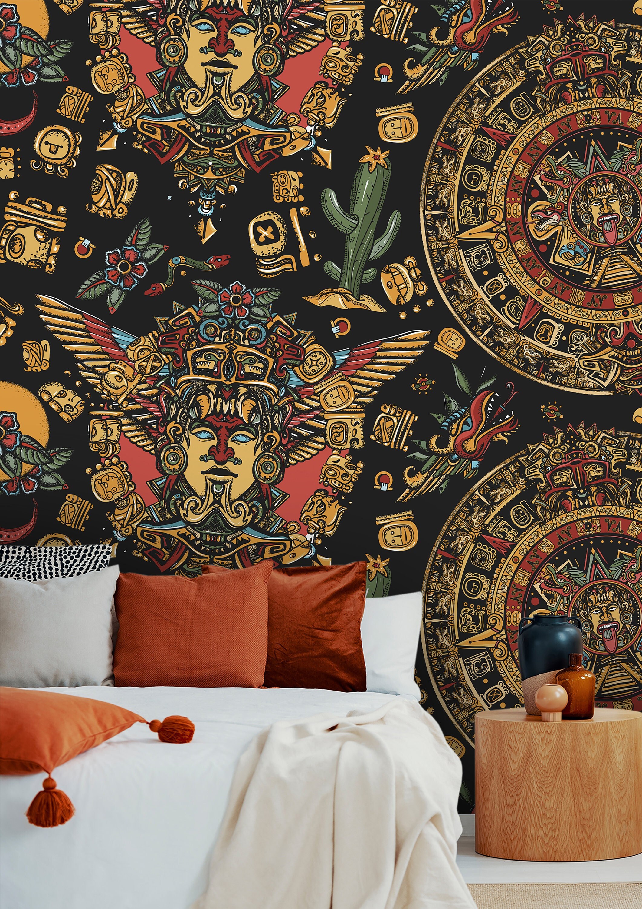 Aztec Sun Wallpaper Mayan Glyphs Peel and Stick Removable - Etsy