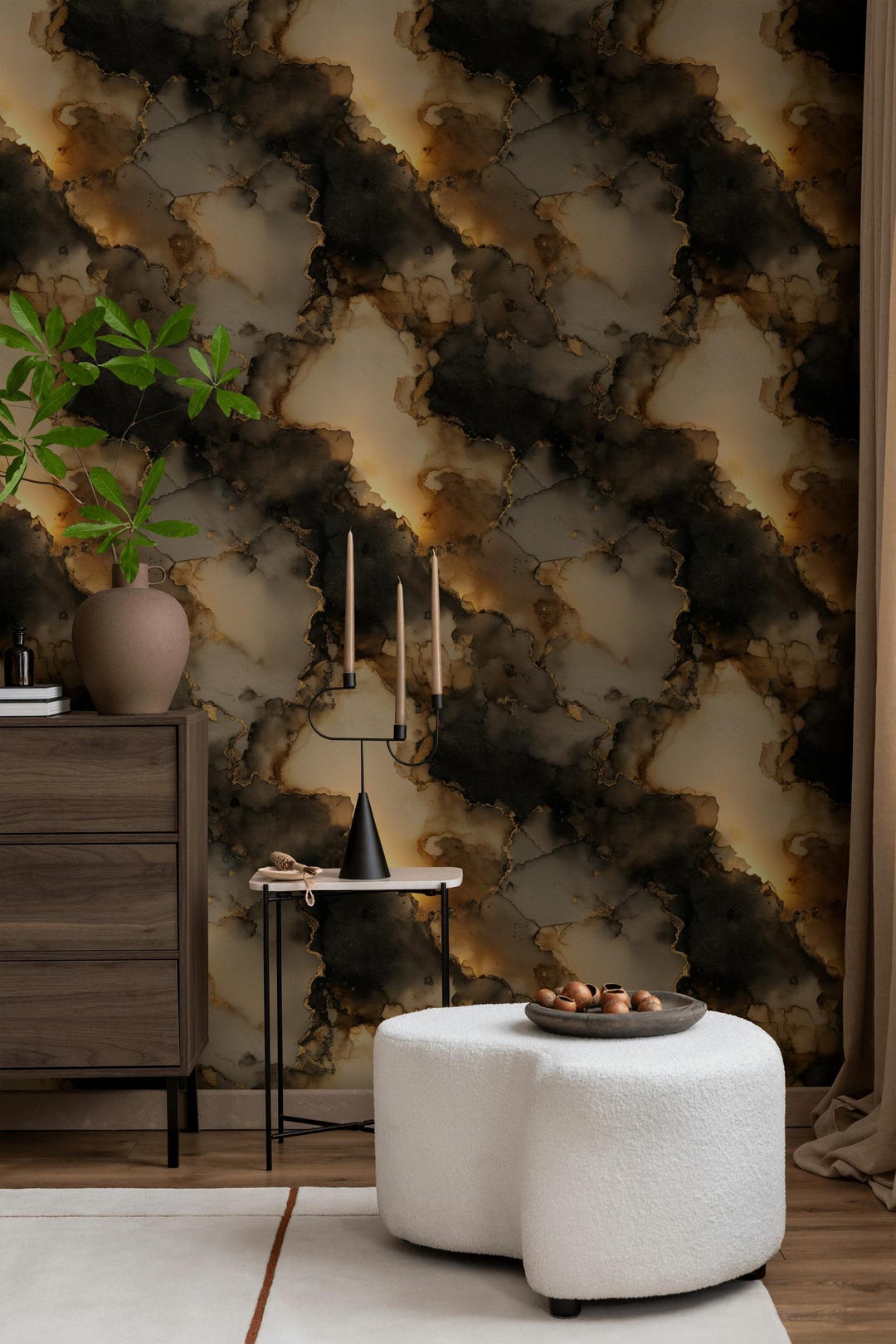 Black Gold Look Marble Peel and Stick Wallpaper Abstract Mural Textured ...