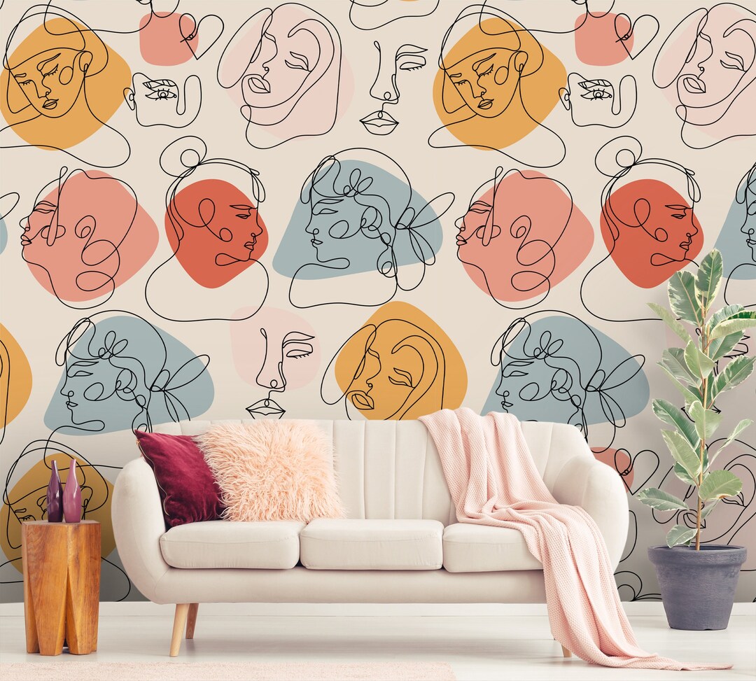 Abstract Faces Peel and Stick Wallpaper Pattern Removable - Etsy