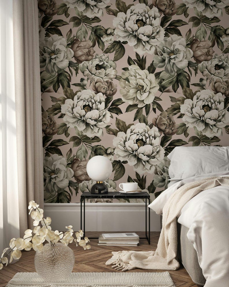 Vintage Peony Floral Wallpaper Flower Print Blush Pink Background ...