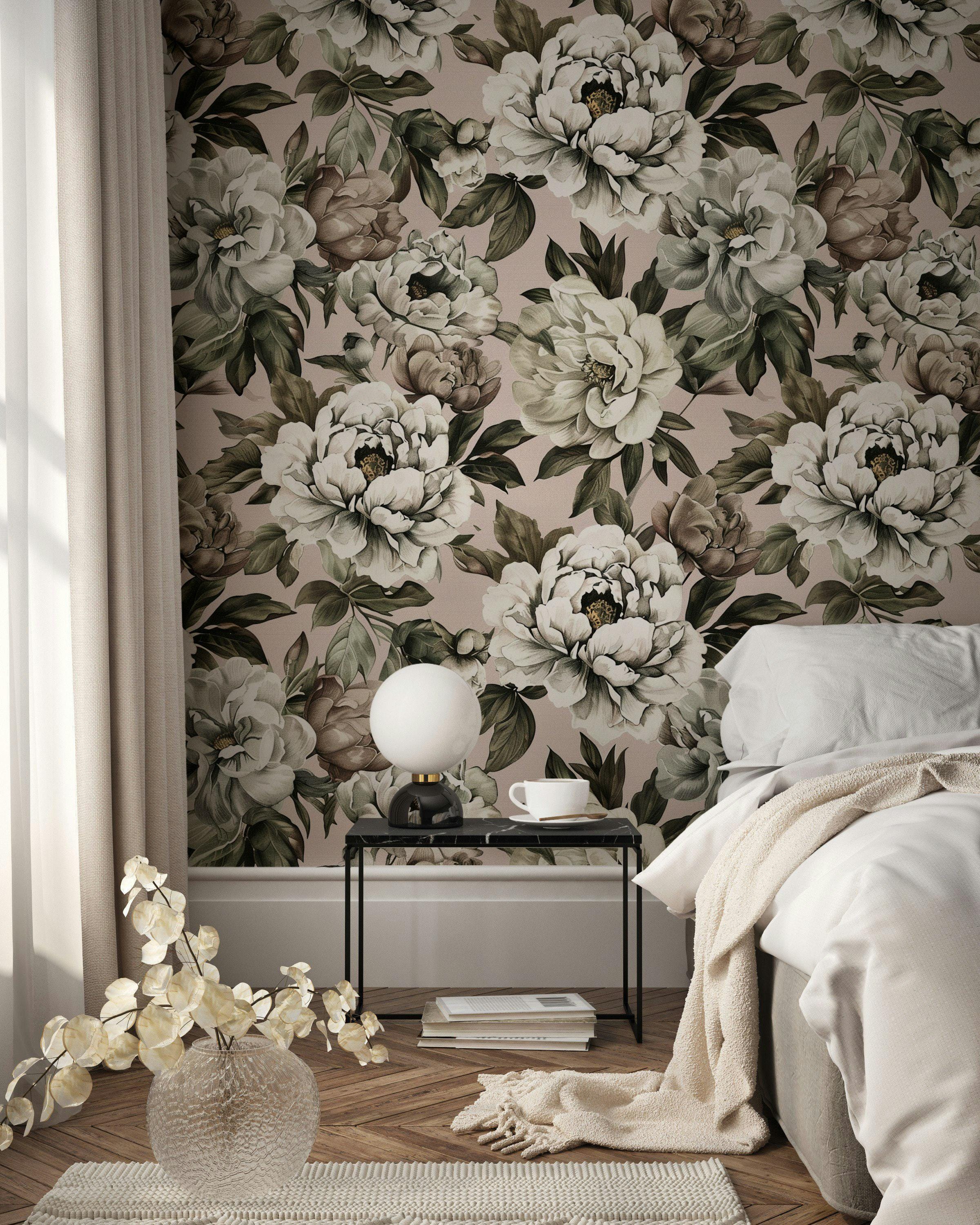Vintage Peony Floral Wallpaper Flower Print Blush Pink Background ...