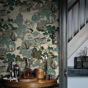 日本の庭園を描いた壁紙壁画 - 伝統的なアジアの風景画、オリエンタルなインテリア