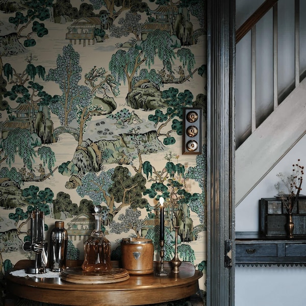 Japanese Garden Wallpaper Mural - Traditional Asian Landscape Wall Art, Oriental Home Decor