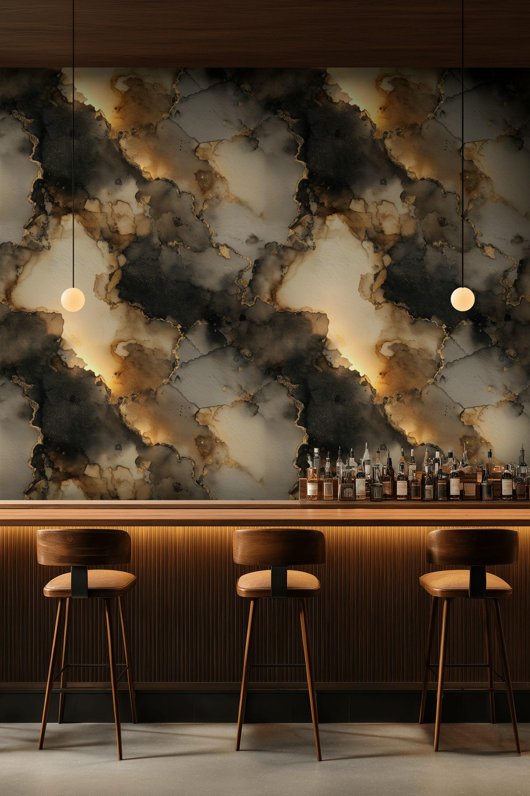 Black Gold Look Marble Peel and Stick Wallpaper Abstract Mural Textured ...