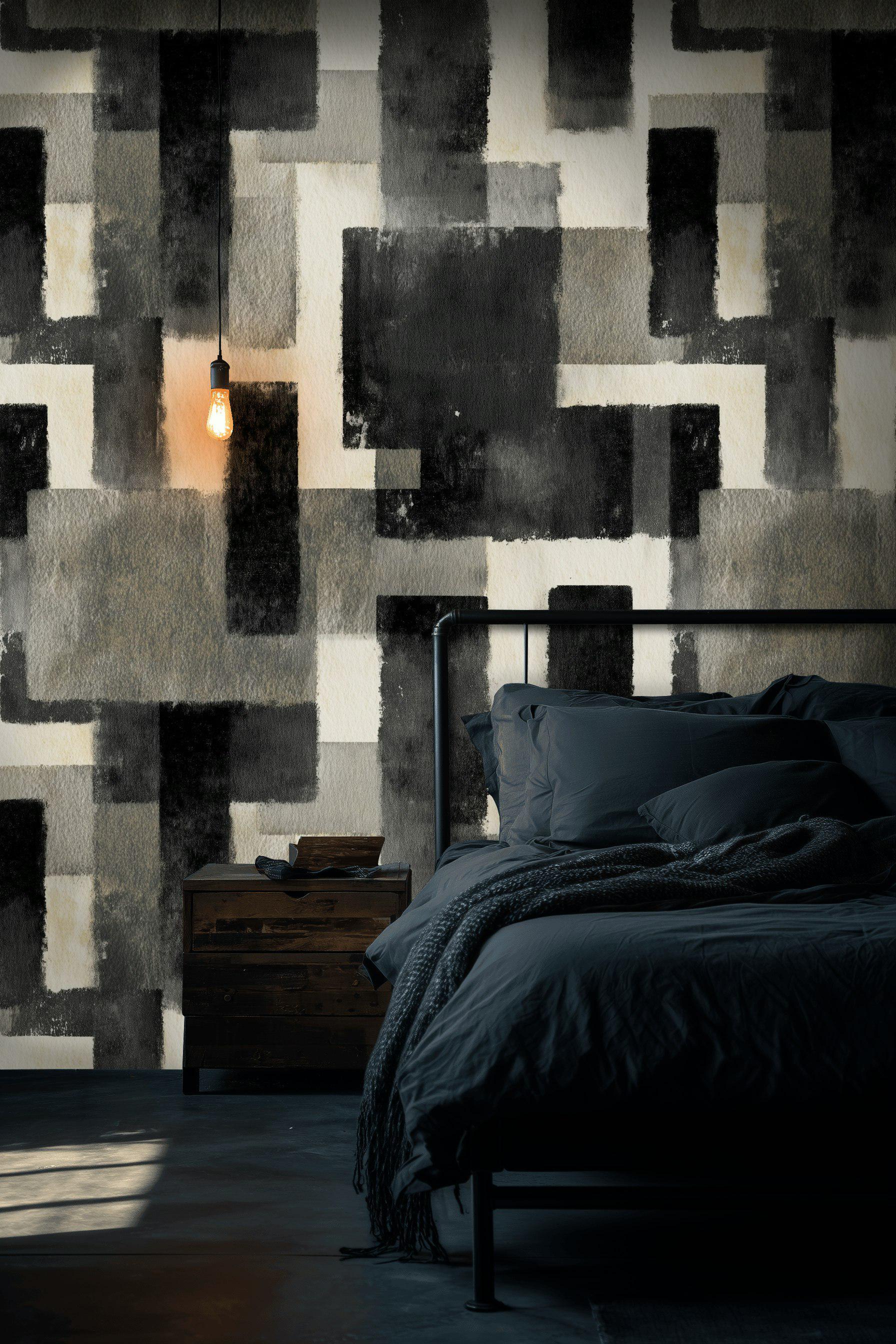 Monochrome Geometric Peel and Stick Wallpaper Abstract Block Mural ...