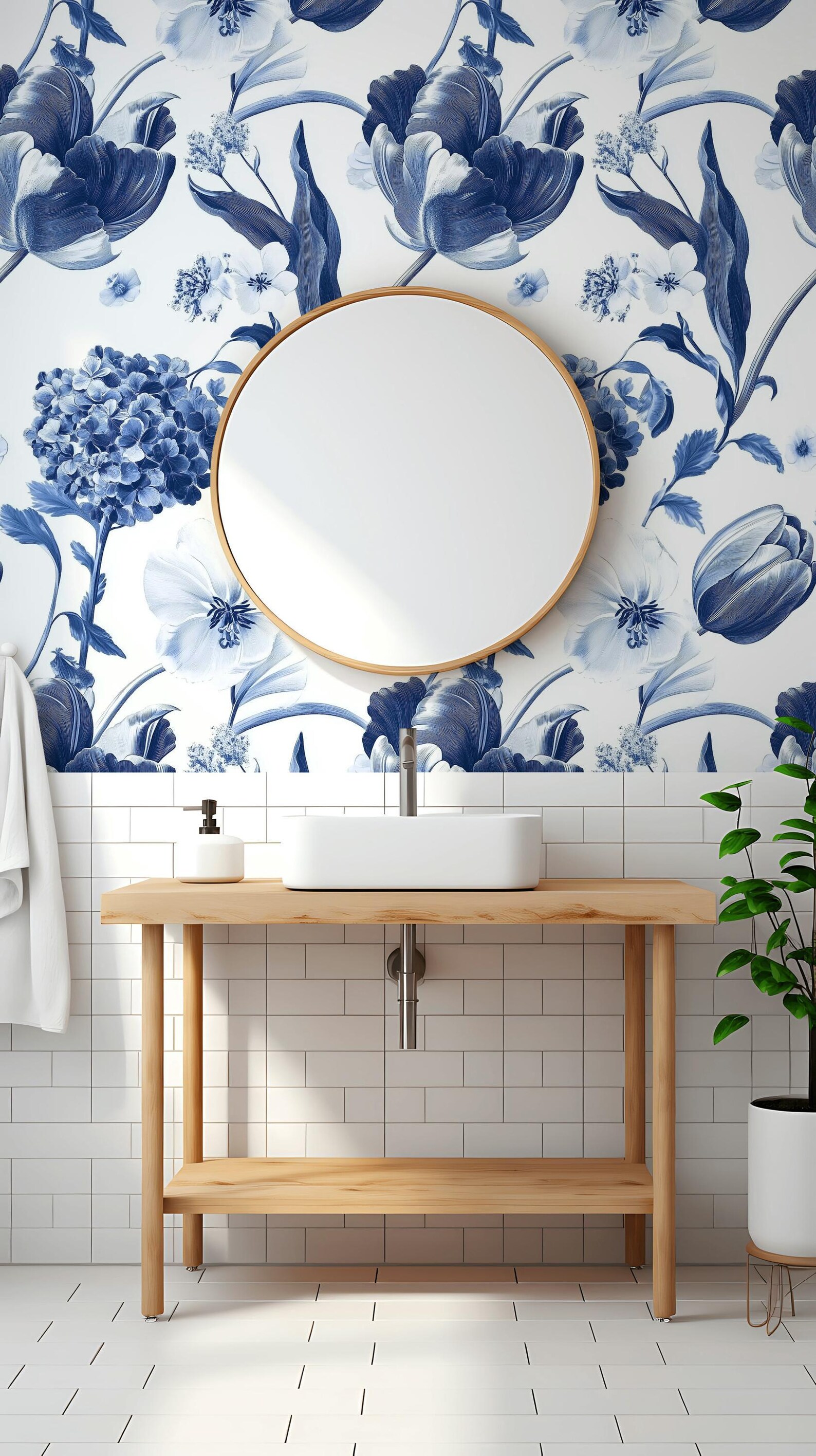 Delft Blue Floral Wallpaper Timeless Elegance Modern Interiors - Etsy