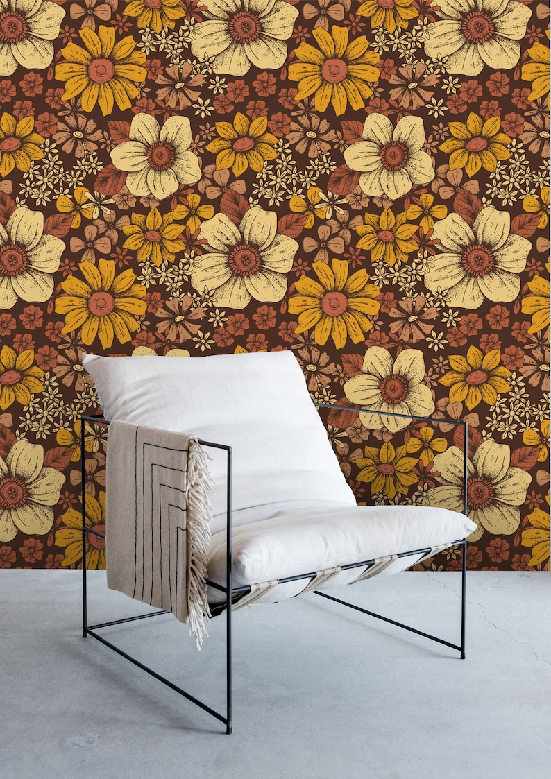 Retro Floral Peel and Stick Wallpaper Pattern Removable Etsy