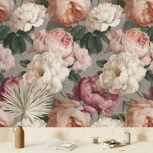 Blush Peony Peel and Stick Wallpaper Vintage Floral Mural Romantic Wall ...