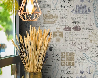 Carta da parati con mappa vintage a tema nautico / Decorazione murale per amanti dello spirito marinaro