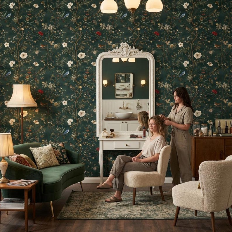 Floral Wallpaper Birds Peel and Stick Vintage Mural Traditional Wall ...