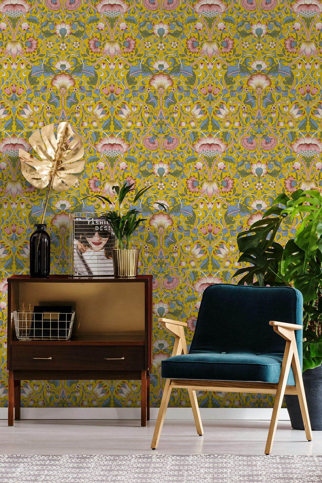 William Morris Lodden Wallpaper Floral Scrolling Pattern, Blush - Woad ...