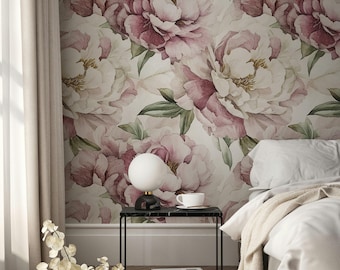 Blush Pink Peony Wallpaper Soft Floral Peel and Stick Wall Mural Elegant Flower Design for Bedroom Decor