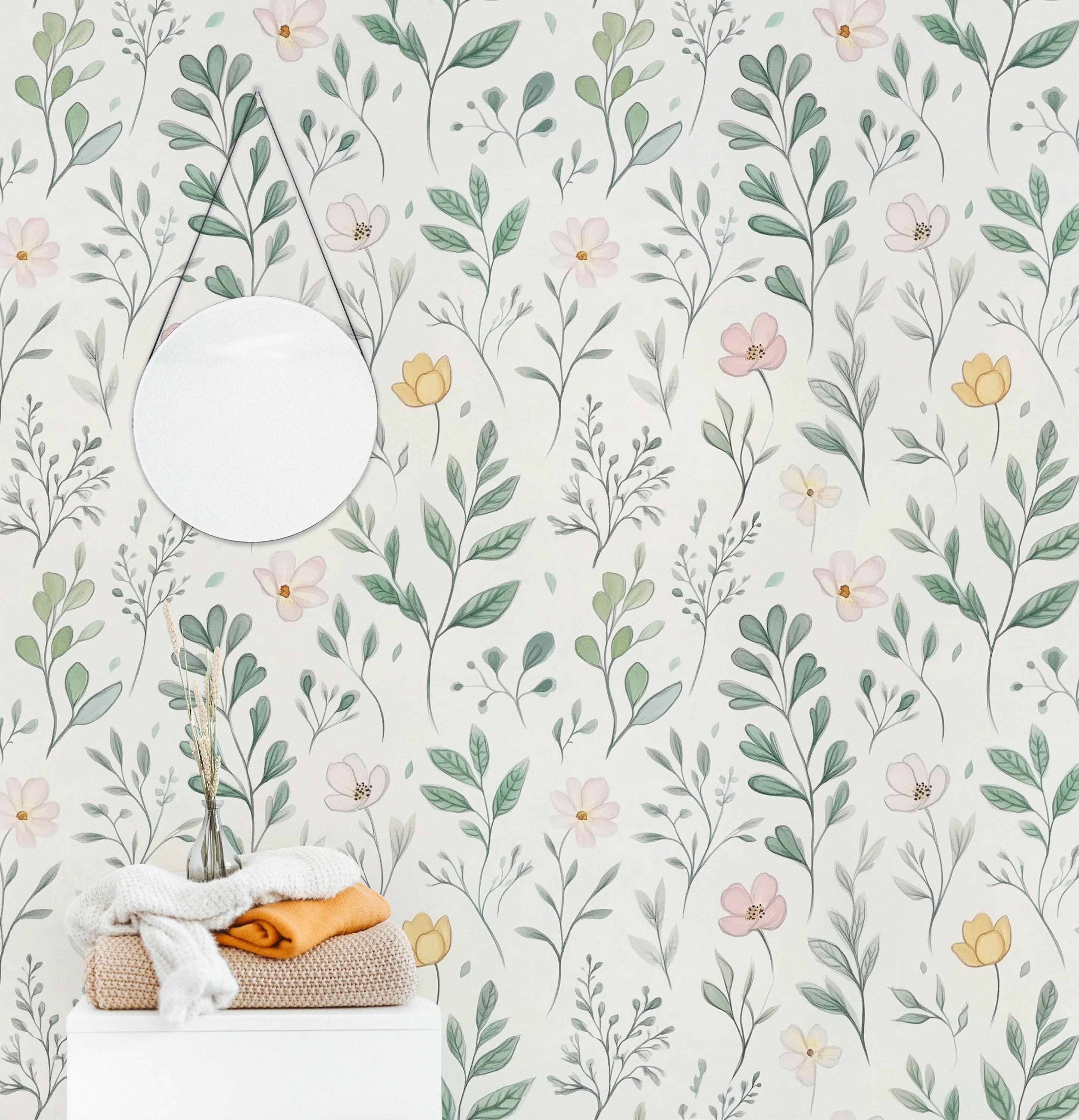 Pastel Floral Wallpaper Soft Watercolor Flower Pattern for Serene and ...
