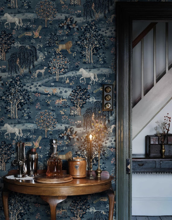 William Morris Style The Velvet Forest Wallpaper Enchanted Forest Animal Wall Mural Vintage Nature Wallpaper