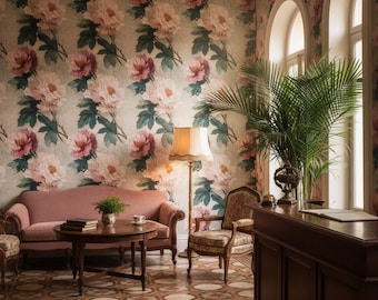 Floral Wallpaper Peel And Stick Vintage Mural Pink Wall Decor