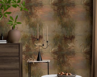 Swan Lake Wallpaper Peel And Stick Impressionist Mural Nature Wall Decor