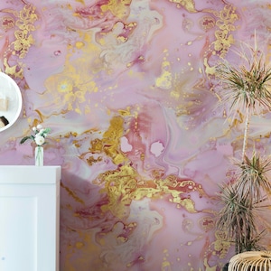 Luxurious Pink and Gold Look Marble Wallpaper Peel and Stick Elegant Abstract Wall Mural