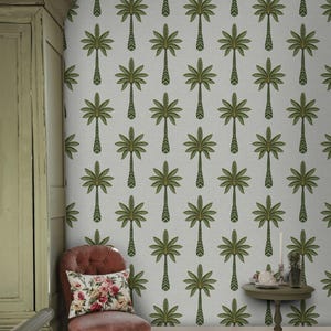 Carta da parati adesiva con palme tropicali, murale verde boho