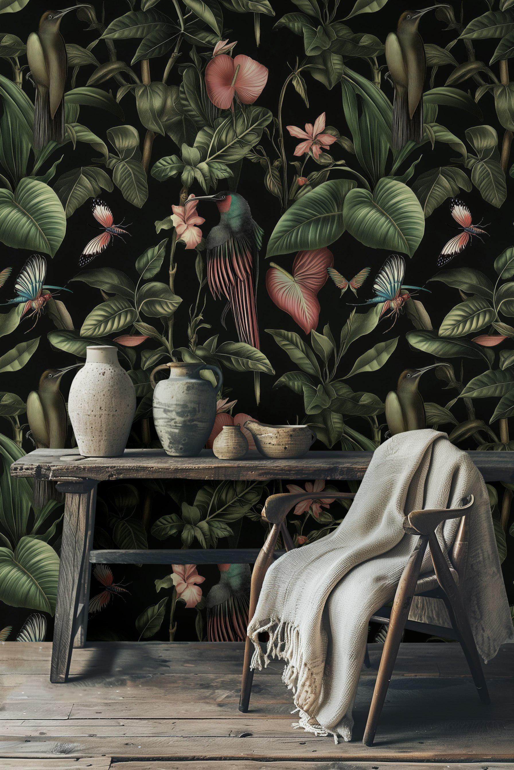 Tropical Nocturnal Paradise Wallpaper - Exotic Birds and Butterflies ...