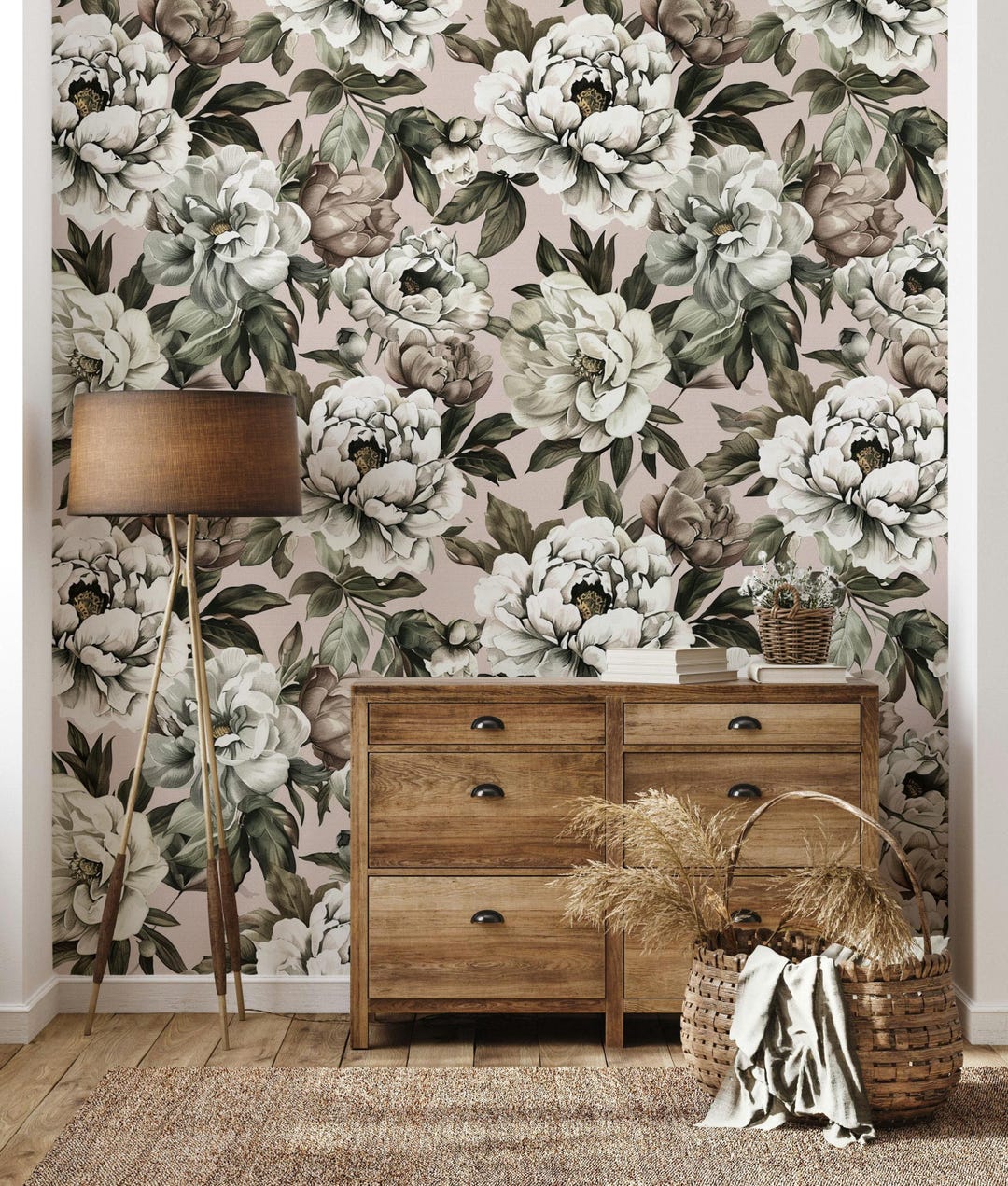 Vintage Peony Floral Wallpaper Flower Print Blush Pink Background ...