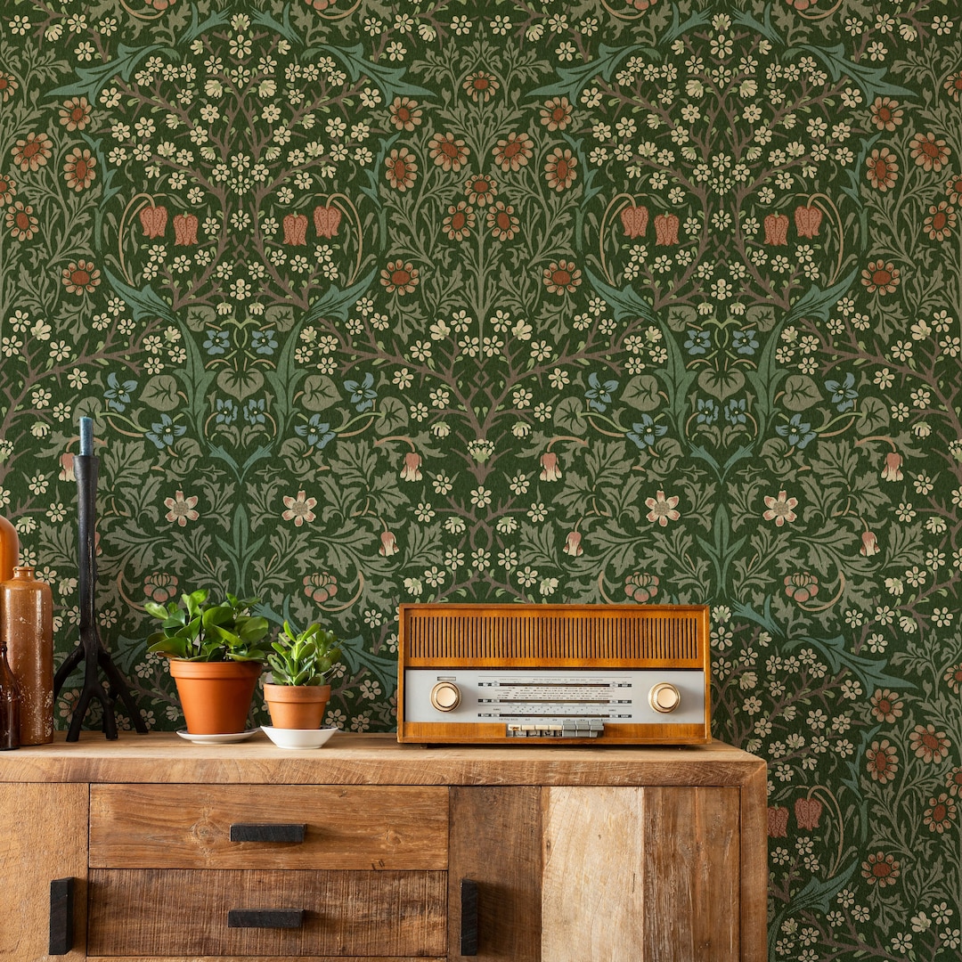 William Morris Blackthorn Wallpaper Mural - Forest, Madder Lake