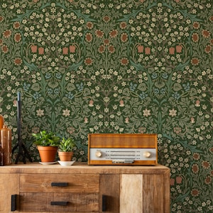 William Morris Blackthorn Wallpaper Wandbild - Wald, Krappsee, Sommerwiese, Walisische Schieferfarben, Blumenmuster