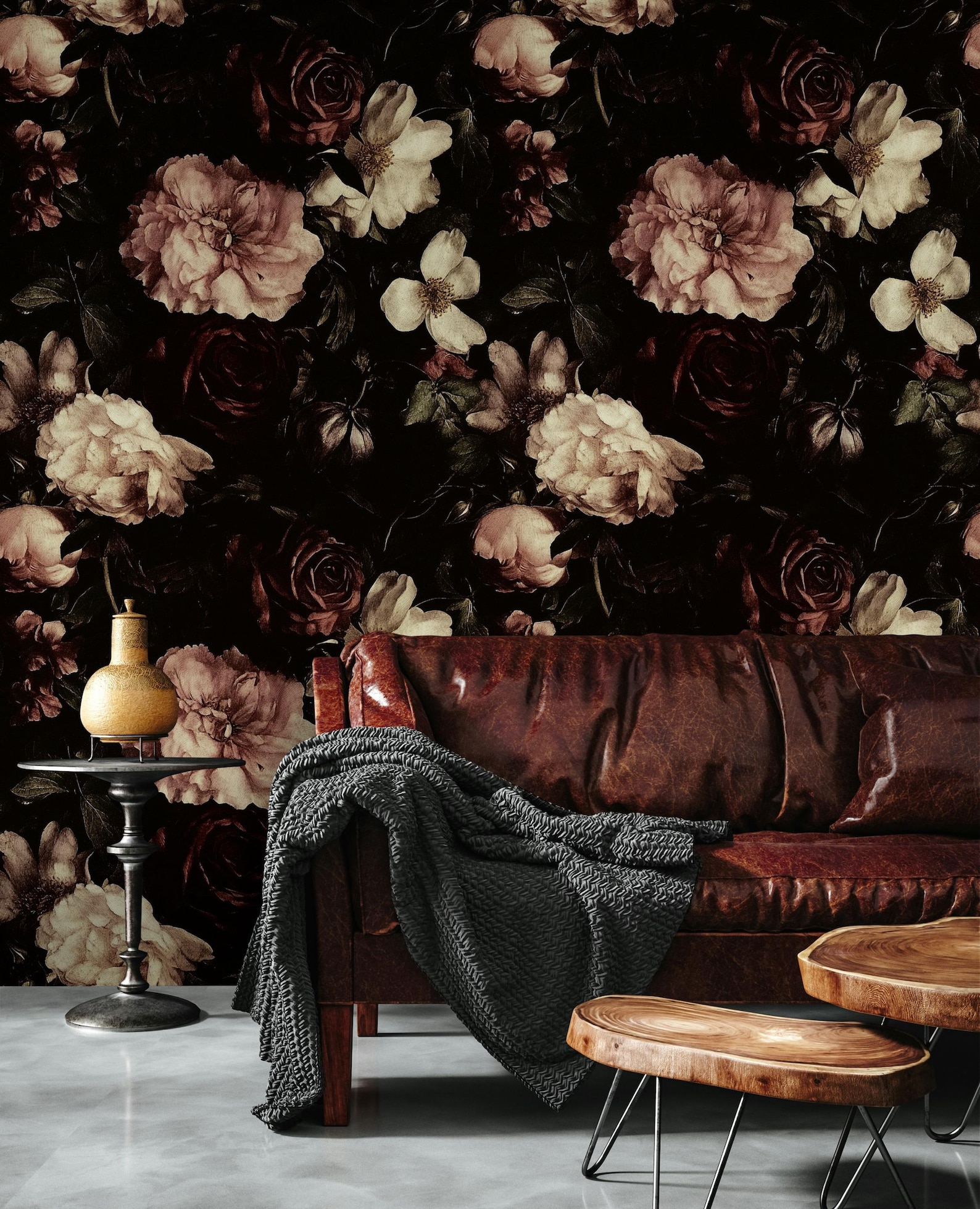 Vintage Dark Floral Wallpaper, Elegant Still Life With Peonies and ...