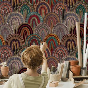 Carta da parati artistica, murale geometrico con stampa arcobaleno e motivo staccabile e attaccabile