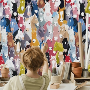 Cartoon Horses Peel and Stick Wallpaper Removable Pattern Wall Mural