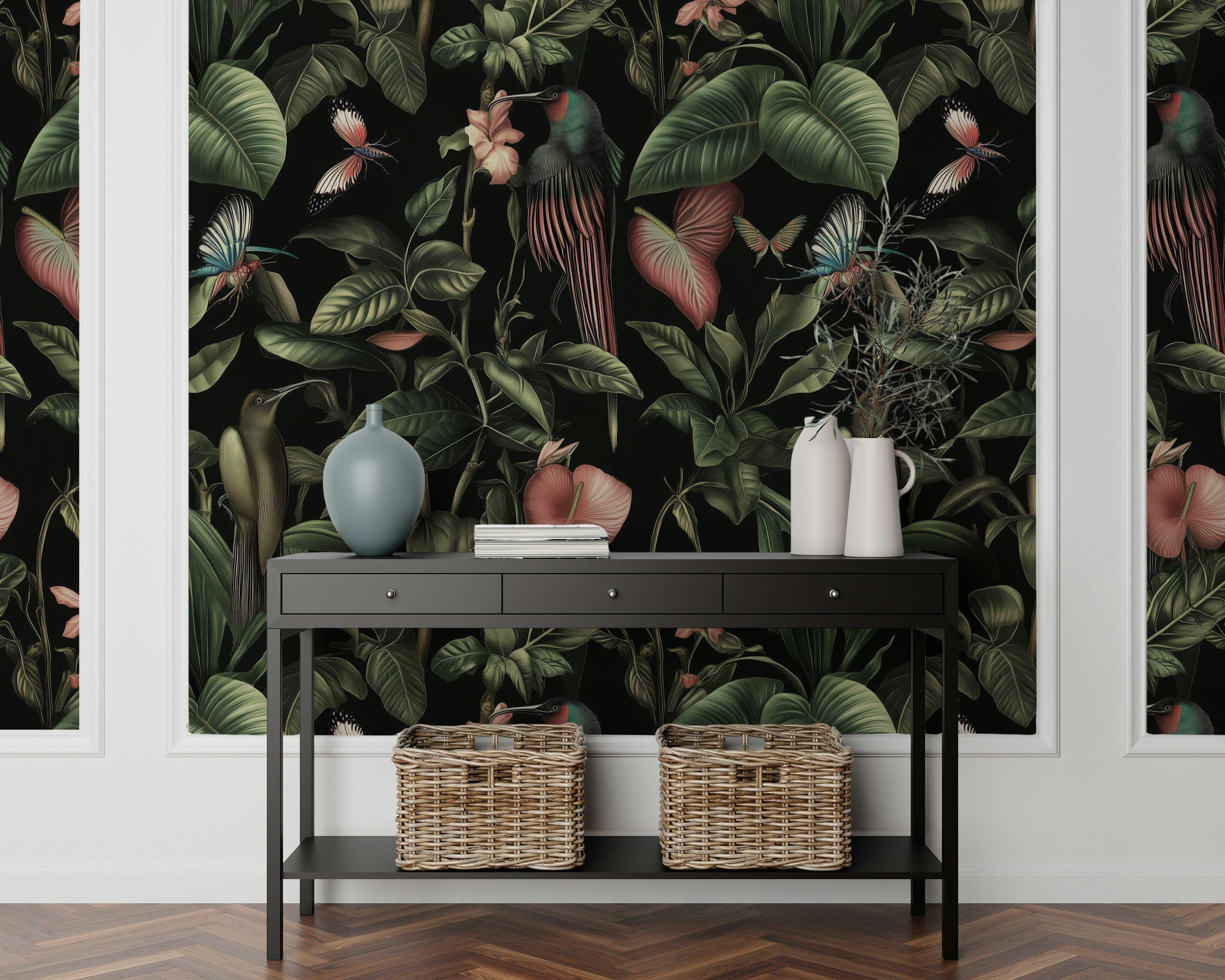 Tropical Nocturnal Paradise Wallpaper - Exotic Birds and Butterflies ...