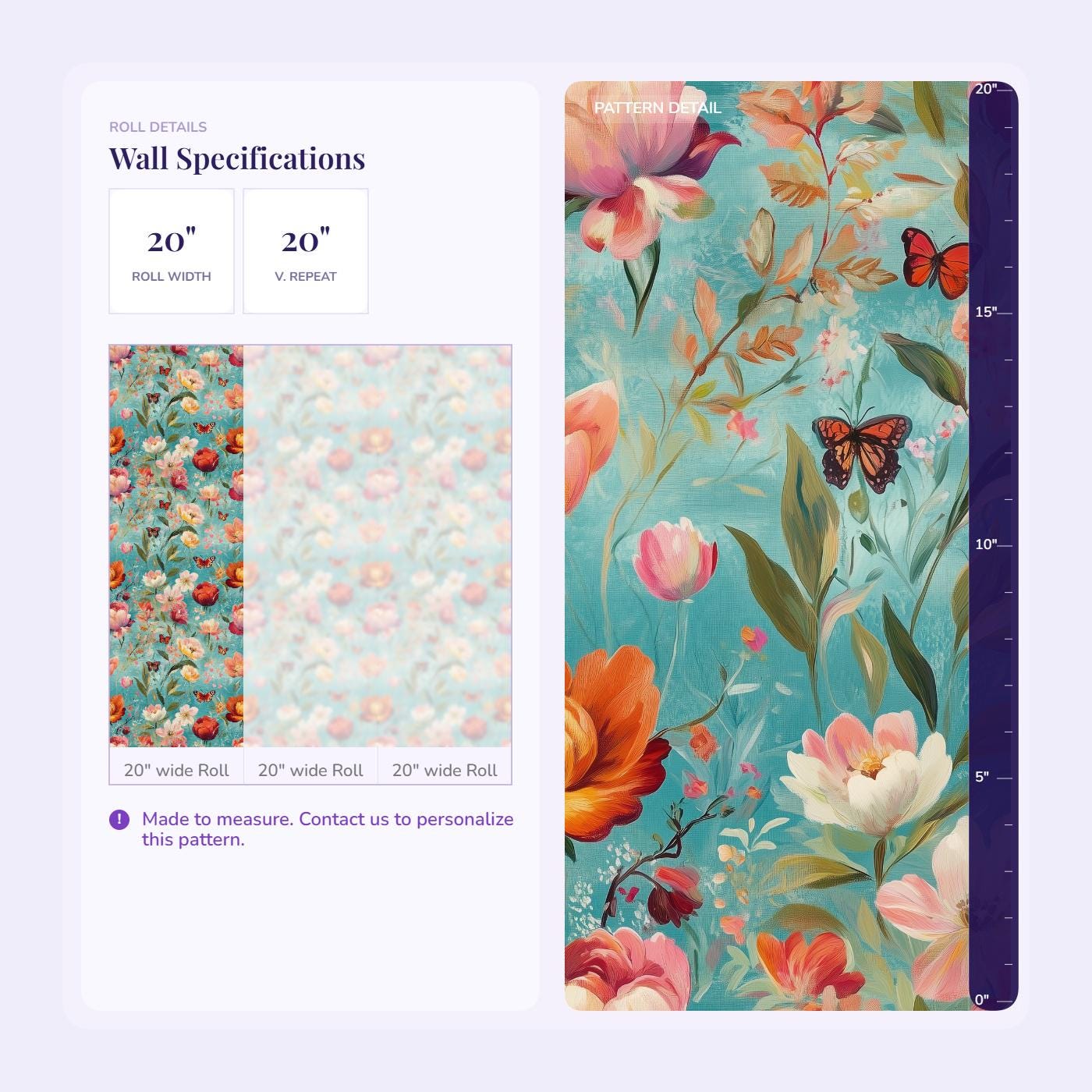 Teal Floral Butterfly Wallpaper Mural Boho Chic Wall Decor for Nursery ...