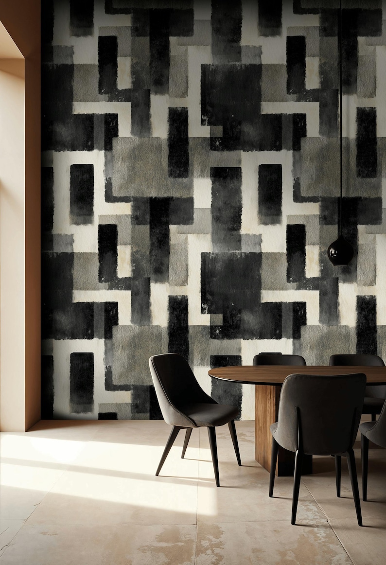 Monochrome Geometric Peel and Stick Wallpaper Abstract Block Mural ...
