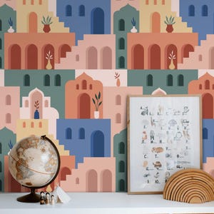 Carta da parati con architettura astratta, murale staccabile e rimovibile