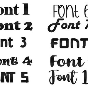 May include: A white background displays ten different black font styles labeled "Font 1" through "Font 10". The fonts vary in style, including serif, sans-serif, and script, offering a diverse selection for design projects.