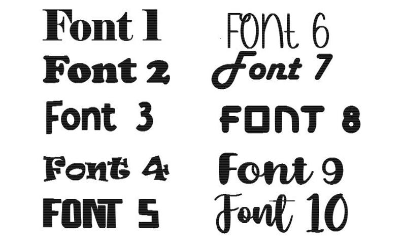 May include: A white background displays ten different black font styles labeled "Font 1" through "Font 10". The fonts vary in style, including serif, sans-serif, and script, offering a diverse selection for design projects.